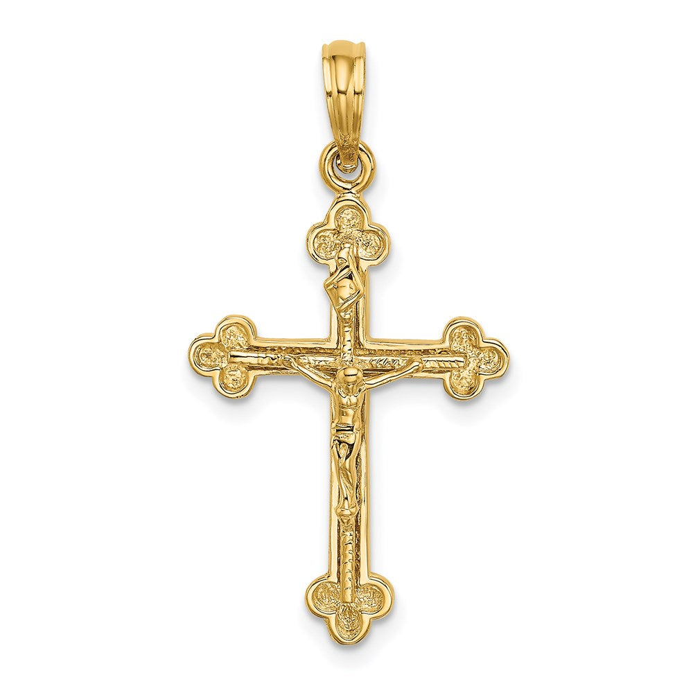 14k Yellow Gold 17 mm Narrow Budded Crucifix Charm (1.99 grams)