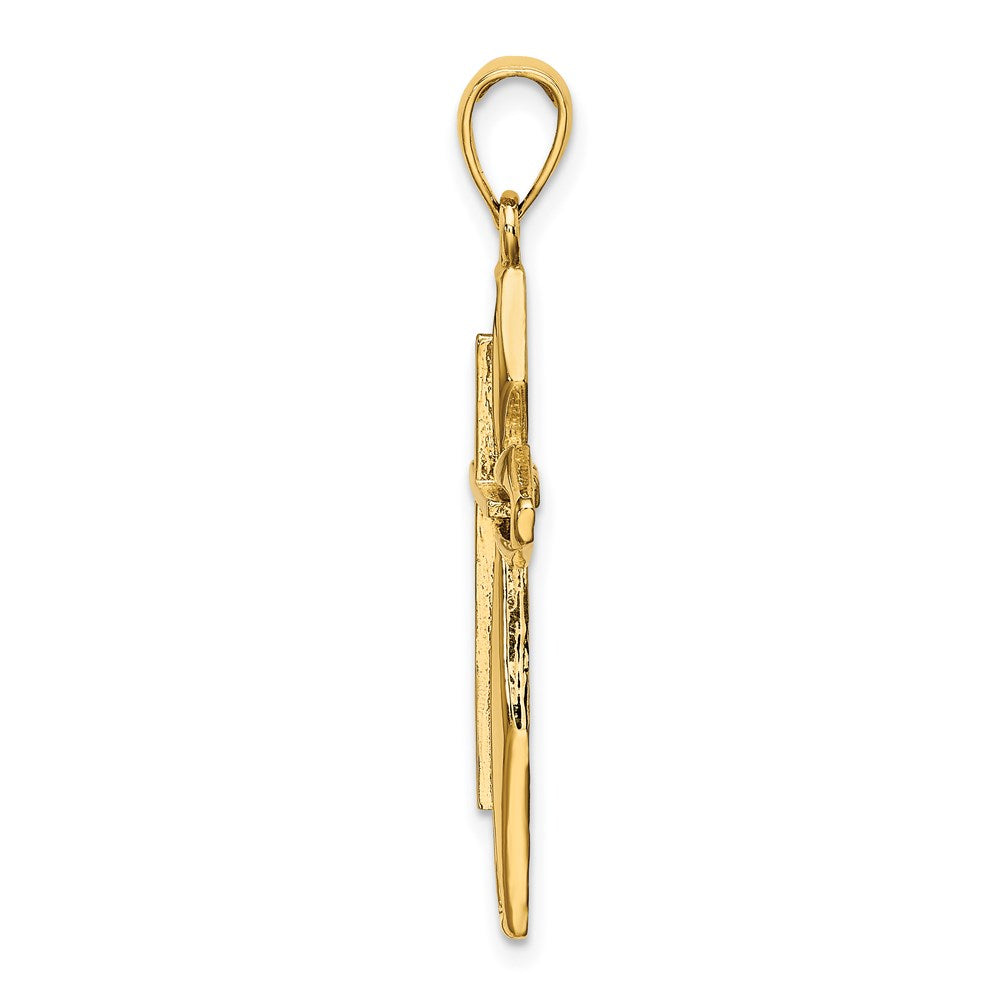 14k Yellow Gold 20.8 mm Textured Cross Charm (2.3 grams)