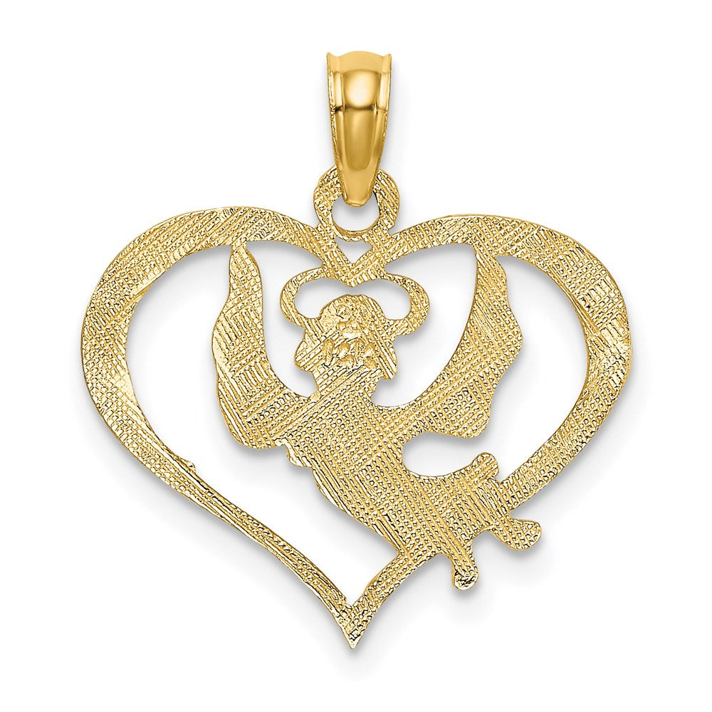 14k Yellow Gold 20 mm Polished Angel In Heart Charm