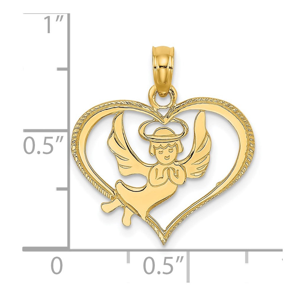 14k Yellow Gold 20 mm Polished Angel In Heart Charm