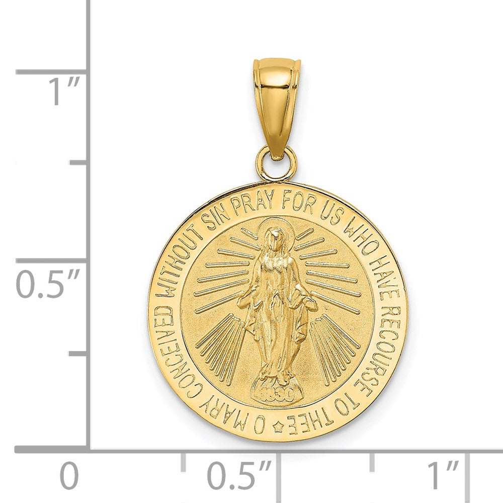 14k Yellow Gold 18 mm Polished and Satin Miraculous Medal Charm (2.33 grams)