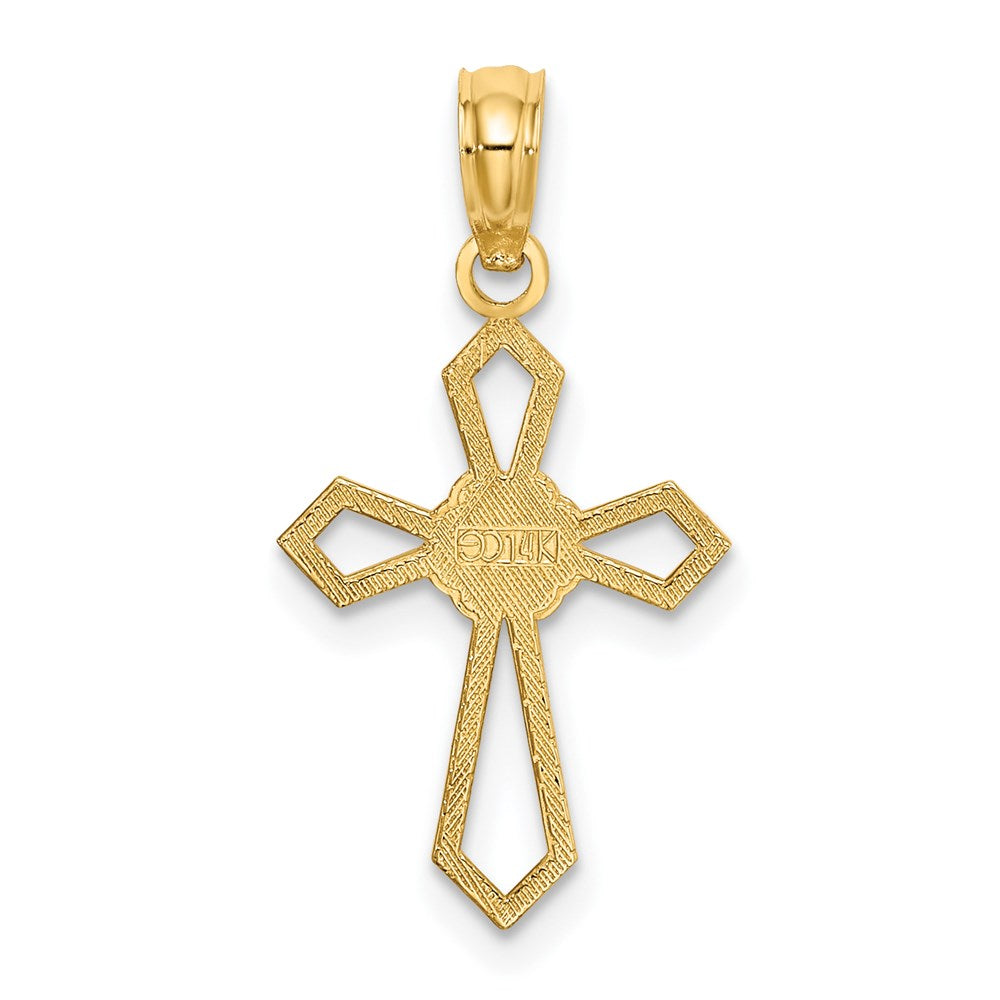14k Yellow Gold 12 mm Cut-Out and Flat Cross W/ Flower Charm (0.53 grams)