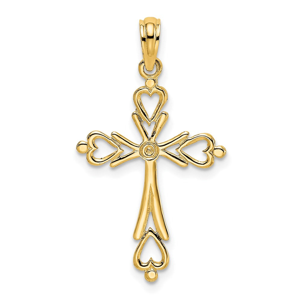 14k Yellow Gold 16 mm Cross Cut-Out w/ Heart Ends Charm (0.67 grams)