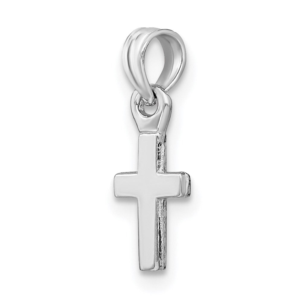 14k White Gold 5.8 mm  3-D and Polished Mini Cross Charm (0.47 grams)