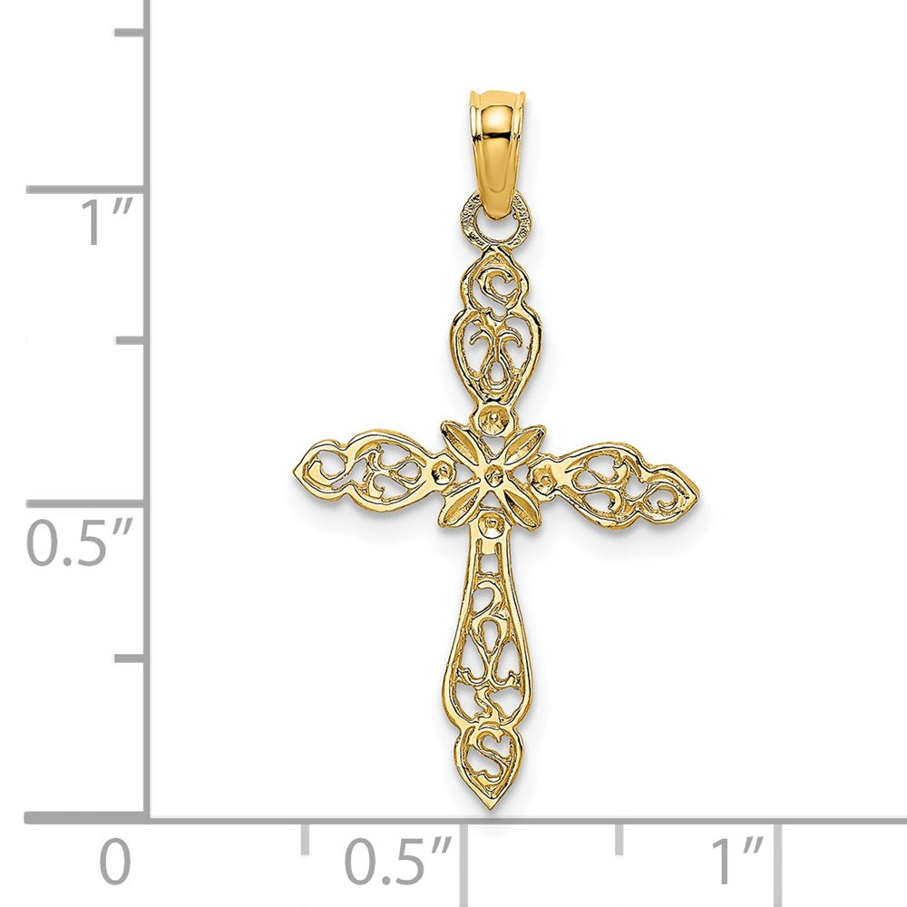 14k Yellow Gold 16 mm Polished and Cut-Out Cross Charm (0.77 grams)