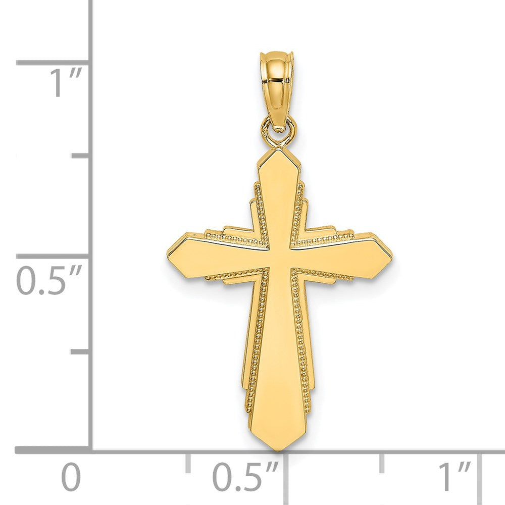 14k Yellow Gold 17 mm Solid Beaded Cross Charm (1 grams)