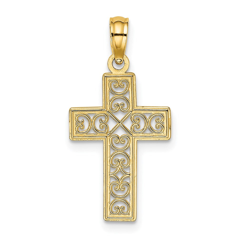 14k Yellow Gold 13 mm Textured Lace Center Cross Charm (0.64 grams)