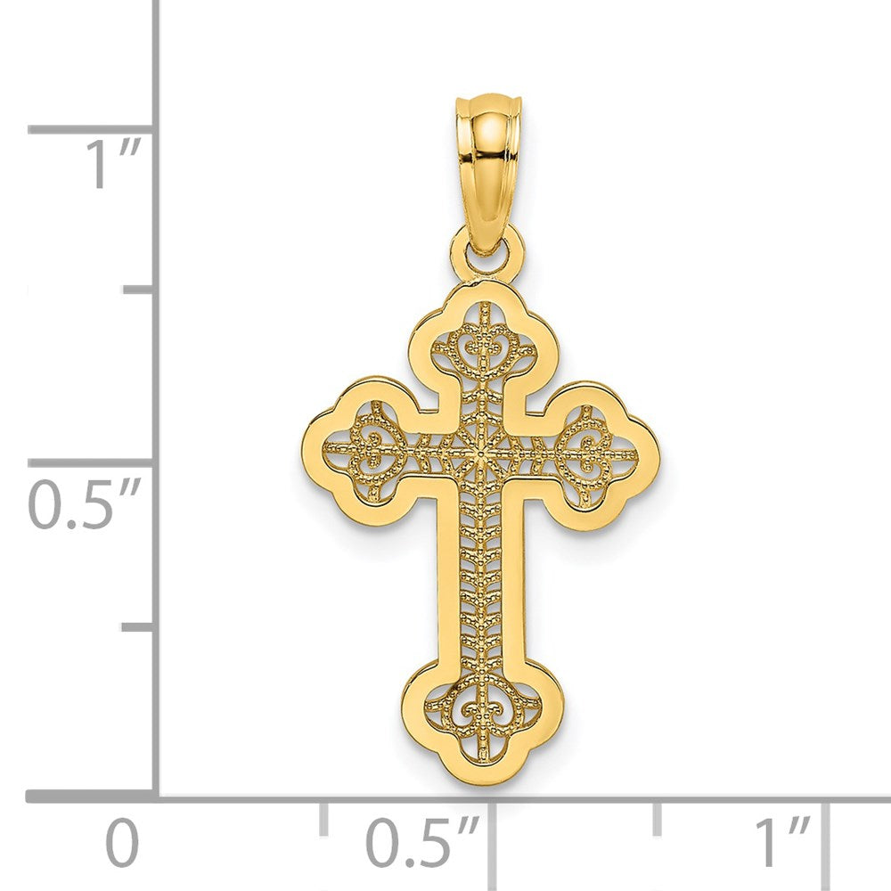 14k Yellow Gold 13 mm Lace Center Budded Cross Charm (0.58 grams)