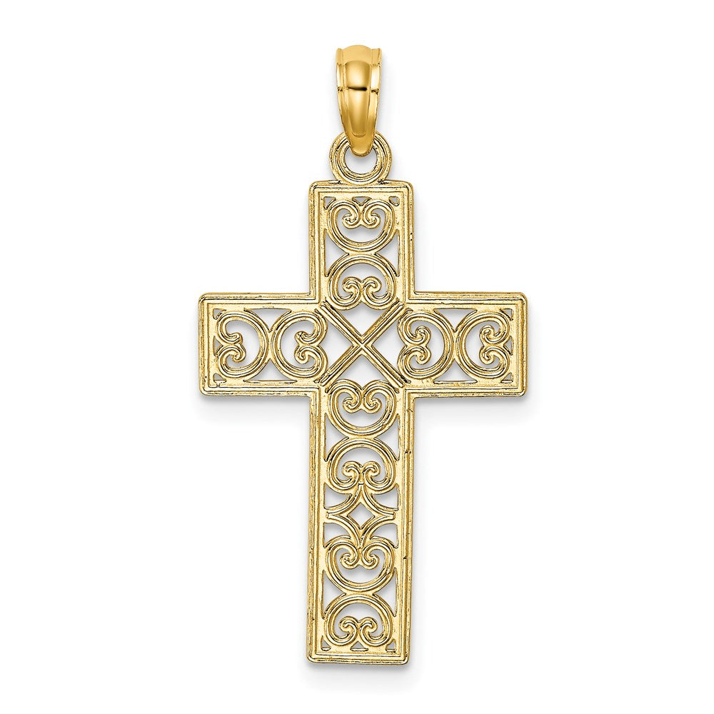 14k Yellow Gold 17 mm Polished Square Cross w/ Heart Design Charm (1.07 grams)