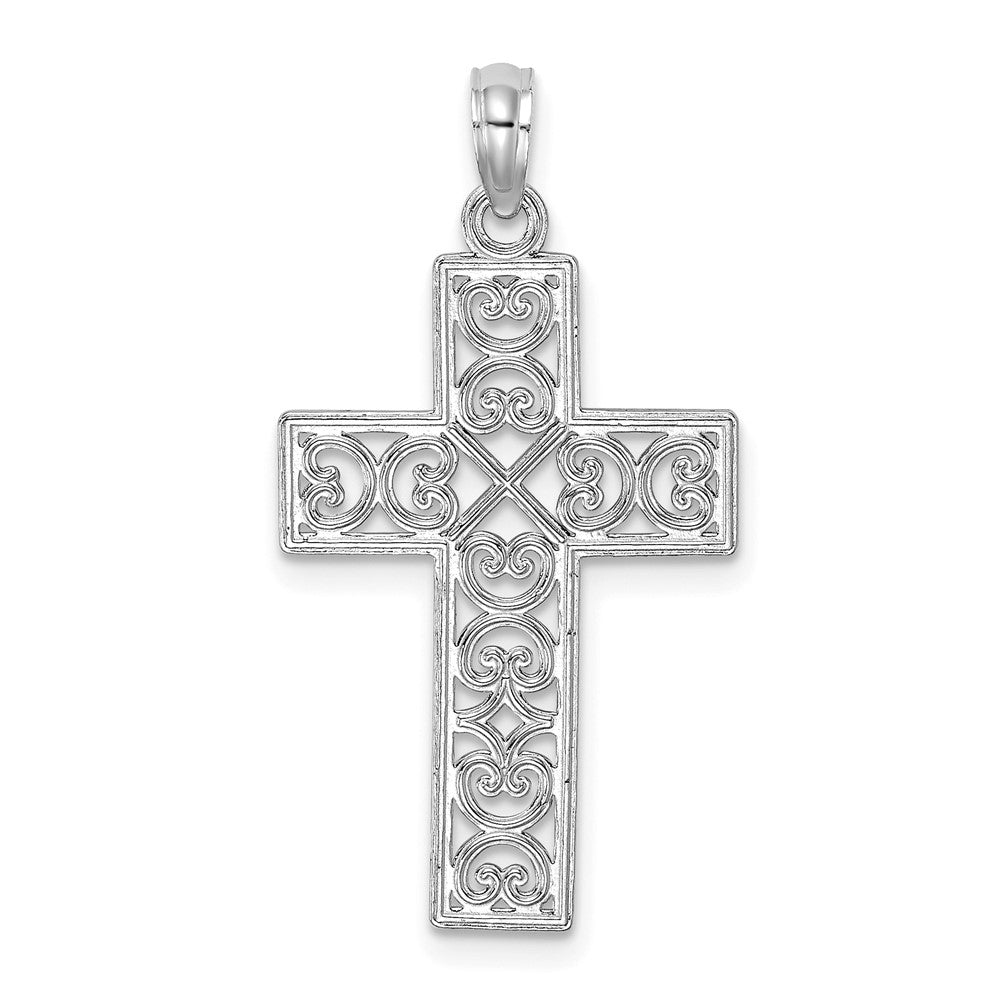 14K White Gold Polished Square Cross with Heart Design Charm (1.02 grams)