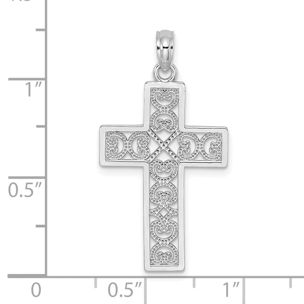14K White Gold Polished Square Cross with Heart Design Charm (1.02 grams)