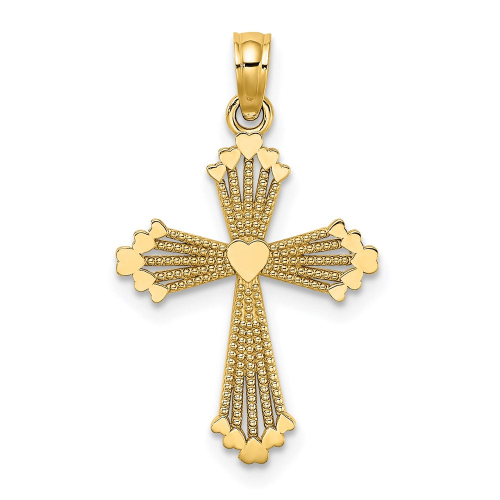 14K Cut-Out Stripes Cross with Heart Charm (0.93 grams)