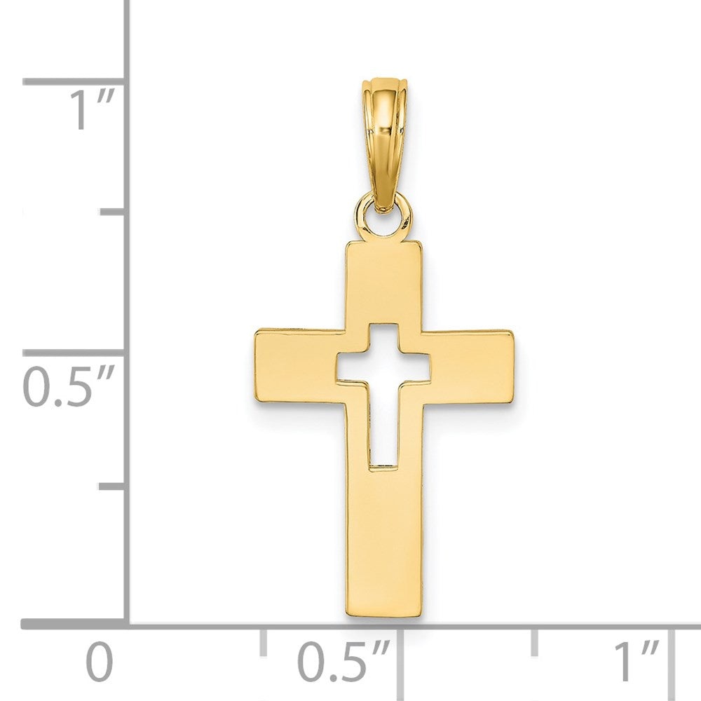 14k Yellow Gold 12.6 mm Polished Cut-Out Cross Charm (1.11 grams)