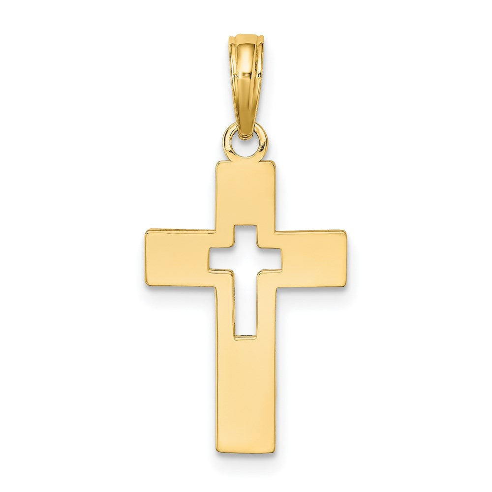 14k Yellow Gold 12.6 mm Polished Cut-Out Cross Charm (1.11 grams)