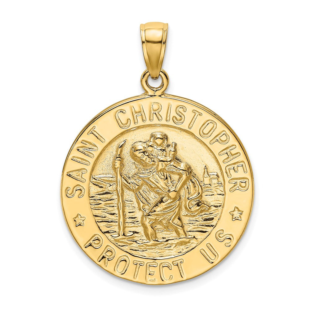 14k Yellow Gold 25 mm Polished Saint Christopher Coin Charm (4.54 grams)