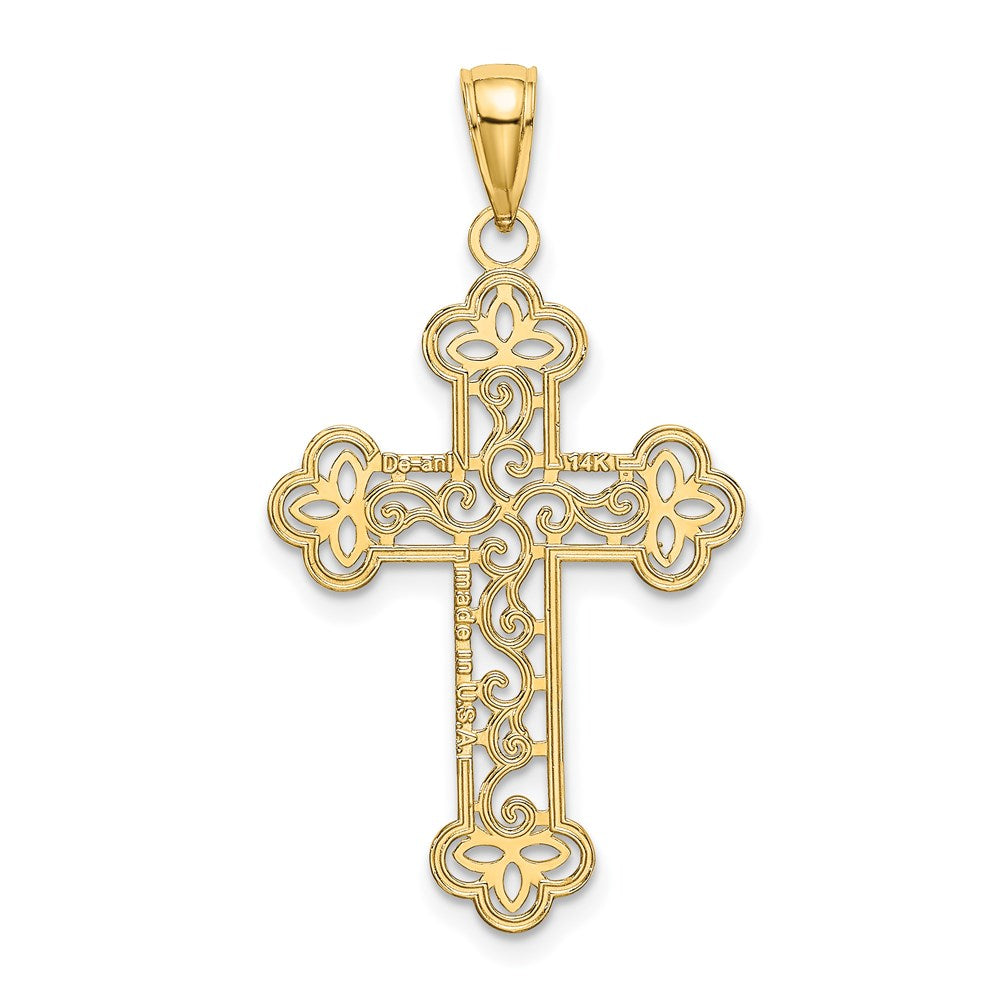 14k Yellow Gold 21 mm Textured and Beaded Edge Cross Charm (1.16 grams)