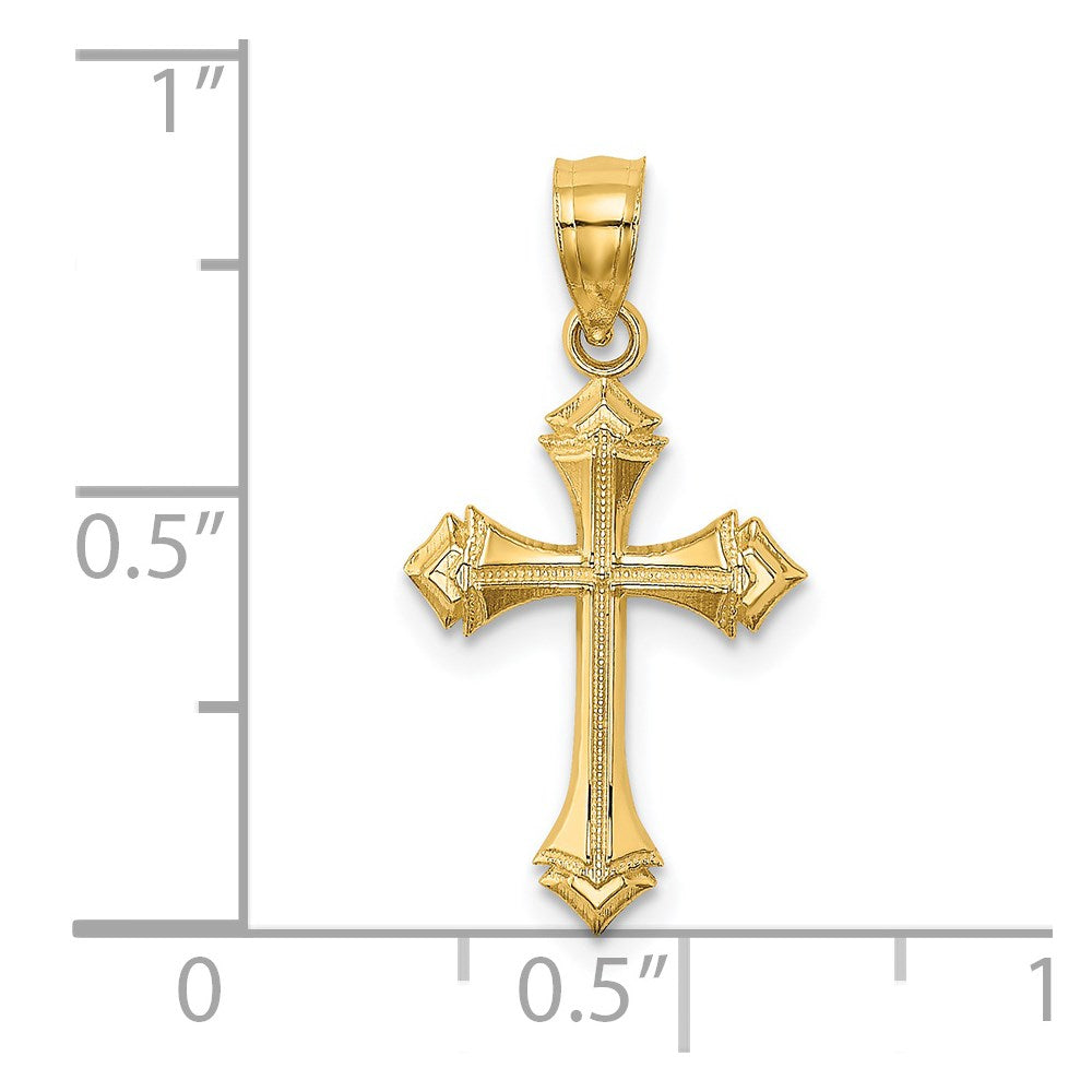 14k Yellow Gold 12 mm Textured w/ Arrow Ends Cross Charm (0.63 grams)