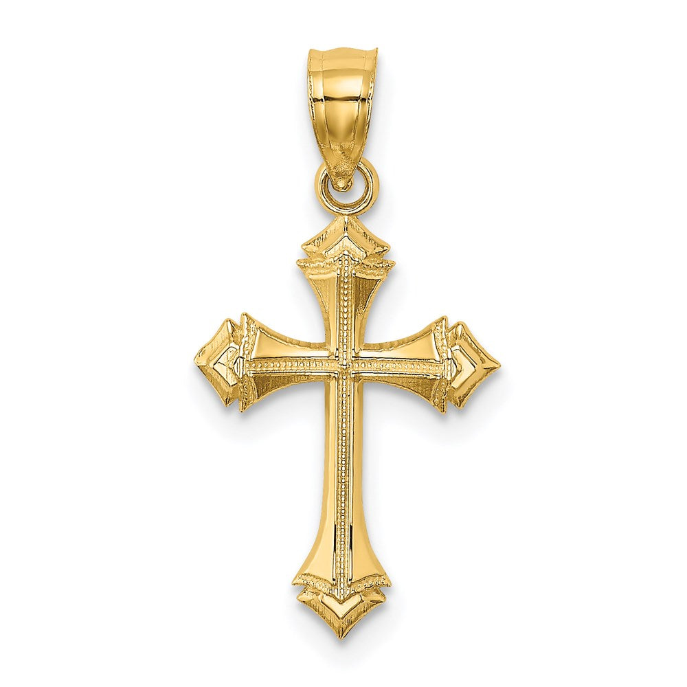 14k Yellow Gold 12 mm Textured w/ Arrow Ends Cross Charm (0.63 grams)