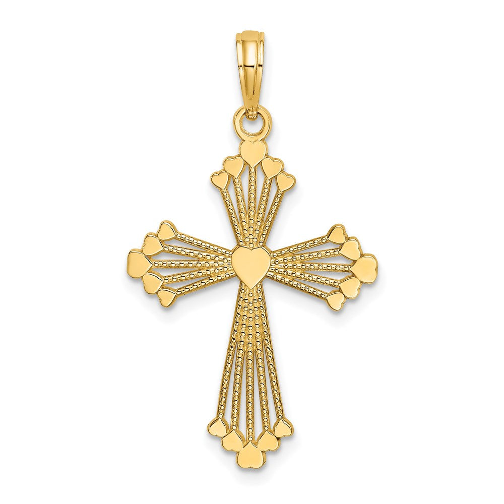 14K Cut-Out Stripes Cross with Heart Charm (1.02 grams)