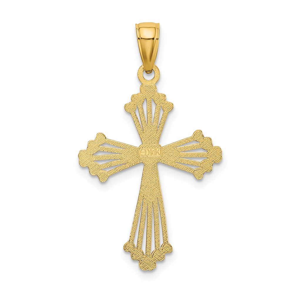 14K Diamond-cut Cut-Out Stripes Cross with Heart Charm (0.97 grams)