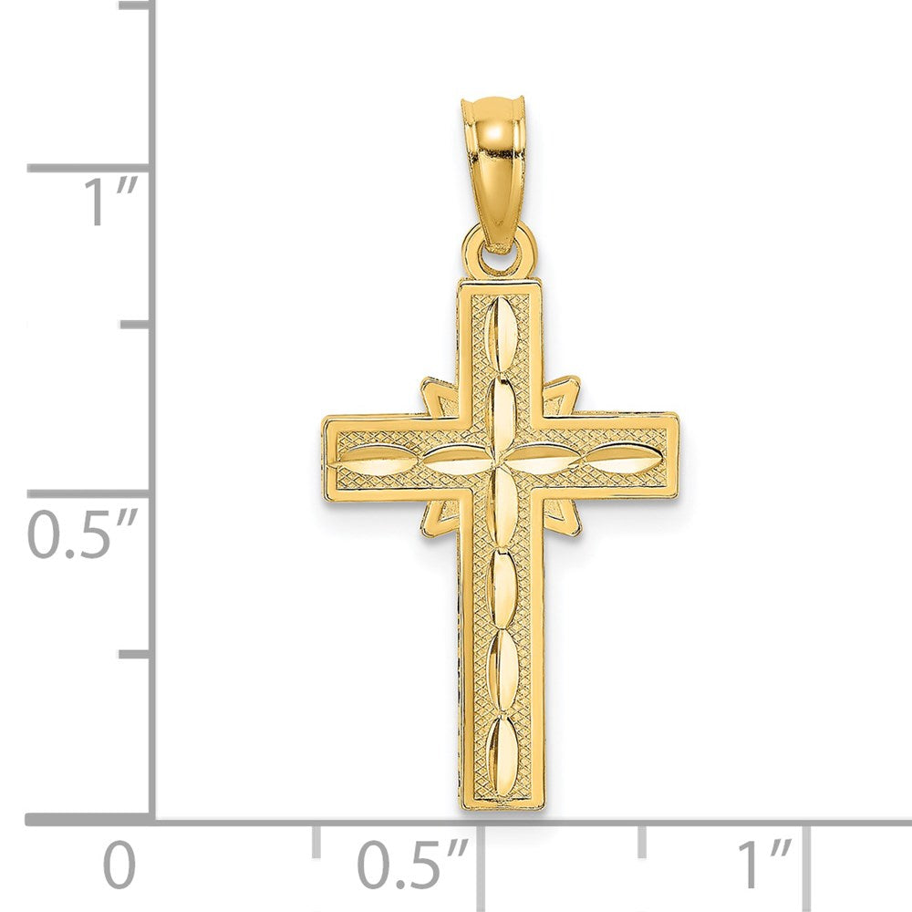 14k Yellow Gold 13 mm D/C Etched Cross Charm (0.73 grams)