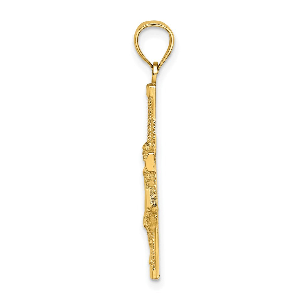 14k Yellow Gold 16 mm Beaded Accent Crucifix Charm (1.26 grams)