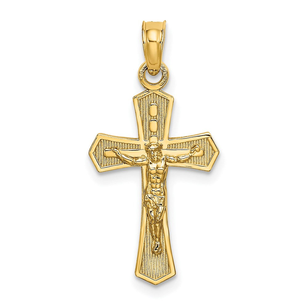 14k Yellow Gold 13 mm Crucifix W/ Beveled Edges Charm (0.73 grams)