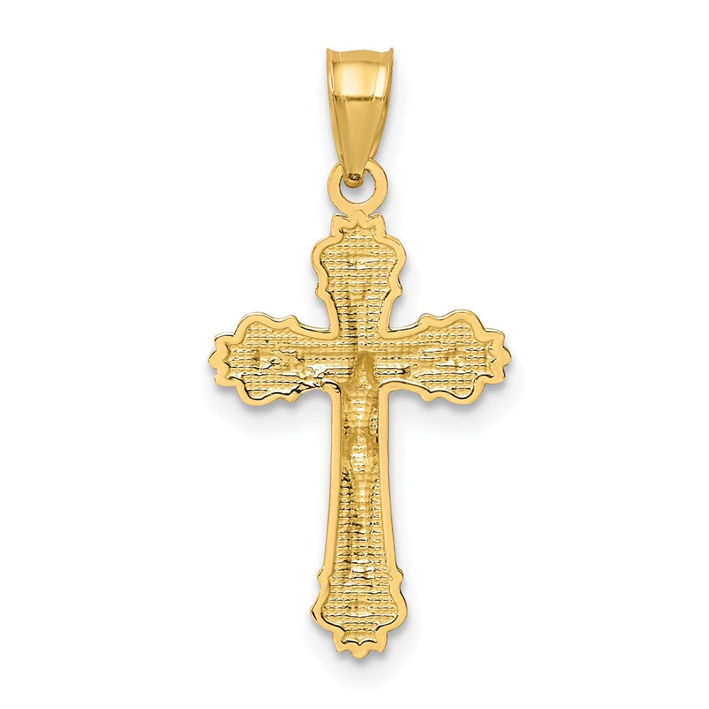 14k Yellow Gold 12 mm W/ Textured Scalloped Edge Crucifix Charm (0.76 grams)