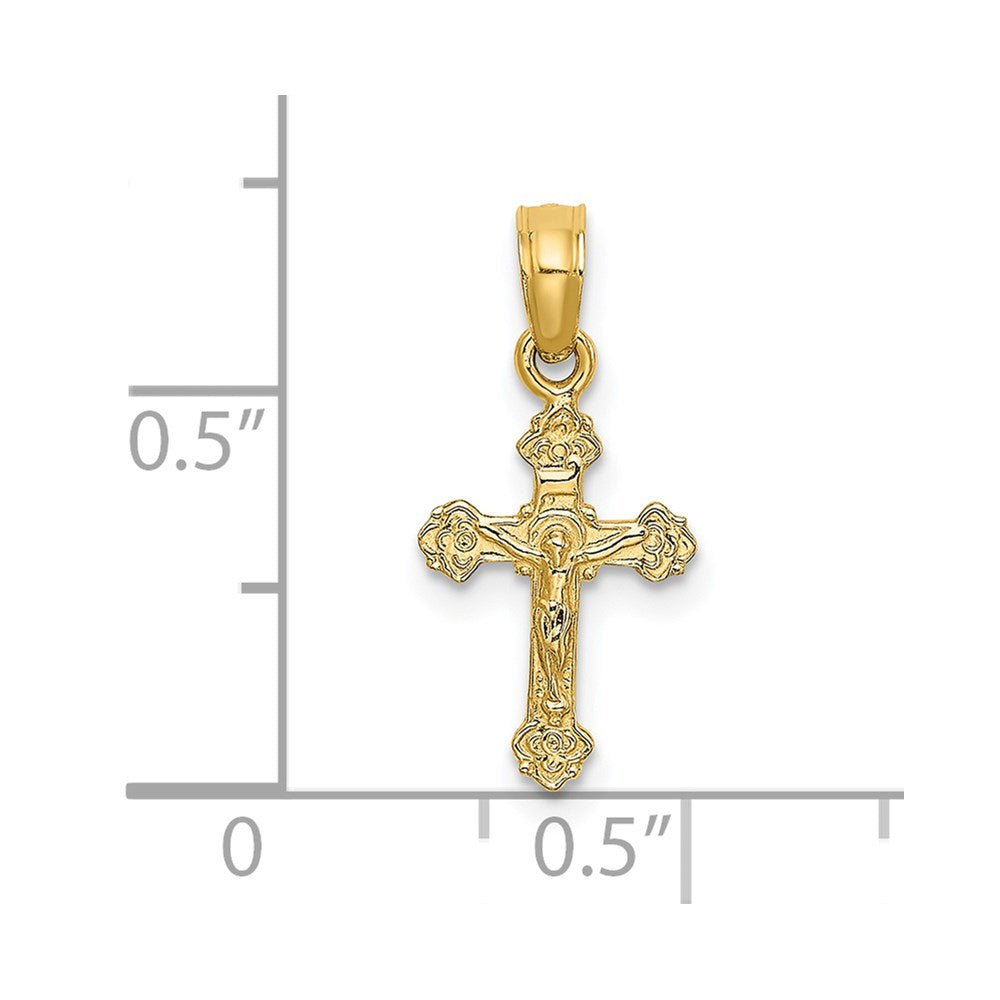 14k Yellow Gold 9 mm Mini Crucifix W/ Fancy Tips Charm (0.27 grams)