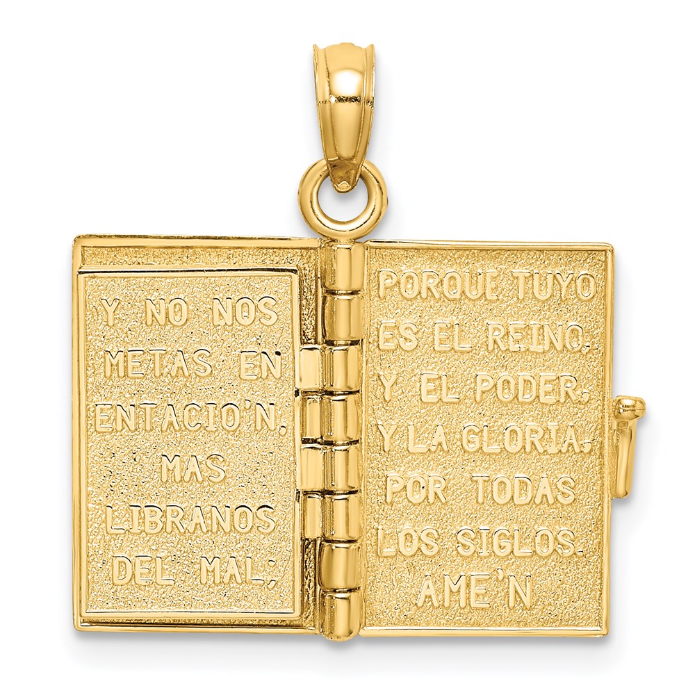 14k Yellow Gold 18.3 mm 3-D Moveable Santa Biblia Book/Spanish Bible Charm (3.29 grams)