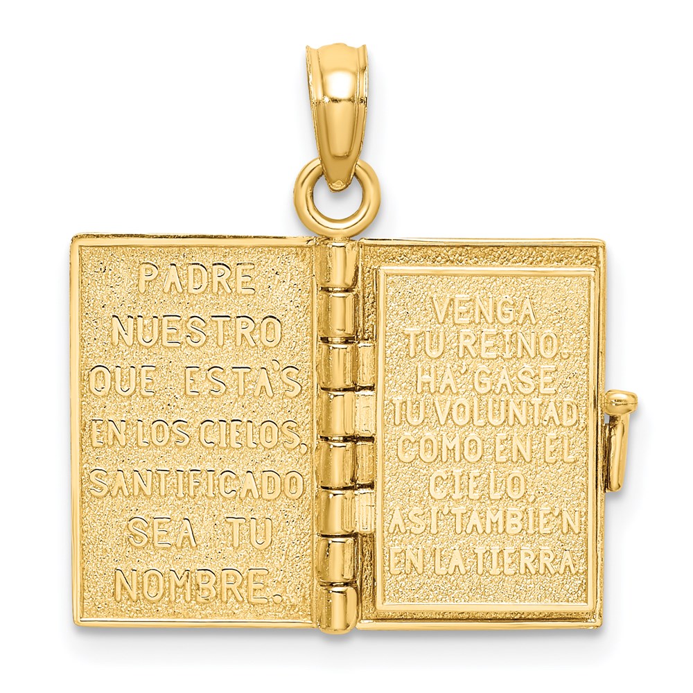 14k Yellow Gold 18.3 mm 3-D Moveable Santa Biblia Book/Spanish Bible Charm (3.29 grams)