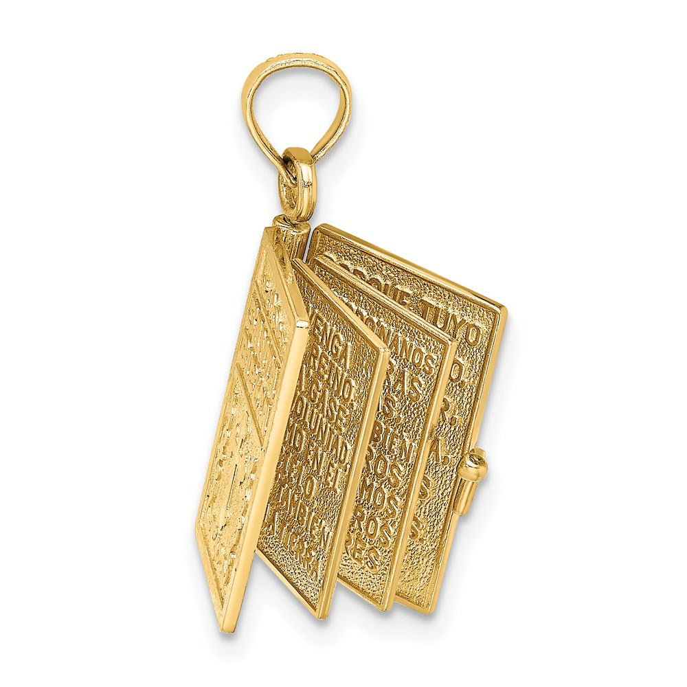 14k Yellow Gold 18.3 mm 3-D Moveable Santa Biblia Book/Spanish Bible Charm (3.29 grams)