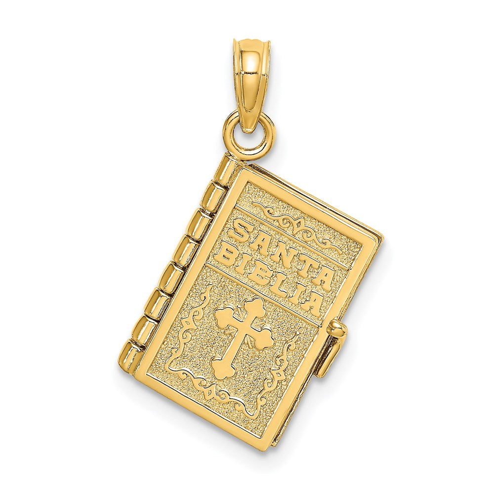 14k Yellow Gold 18.3 mm 3-D Moveable Santa Biblia Book/Spanish Bible Charm (3.29 grams)