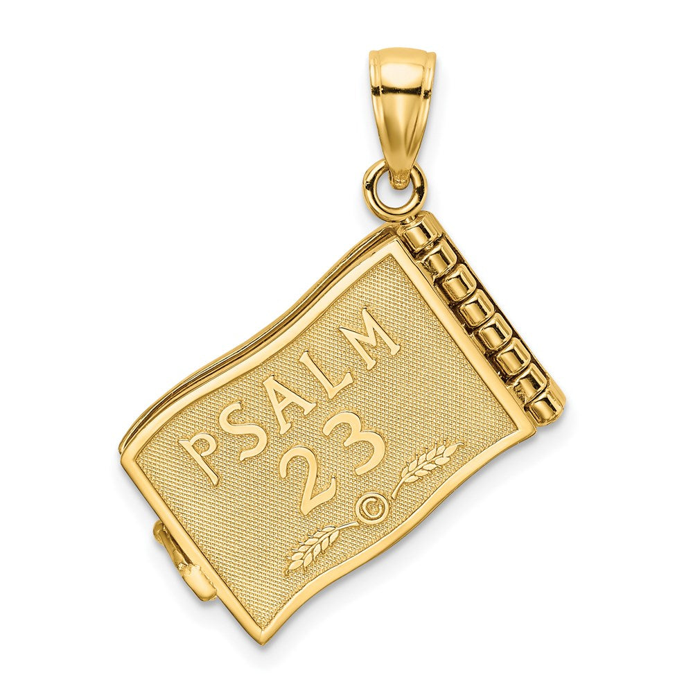 14k Yellow Gold 22 mm 3-D Moveable Pages The Lord Is My Shepherd Psalm 23 Charm (5.38 grams)
