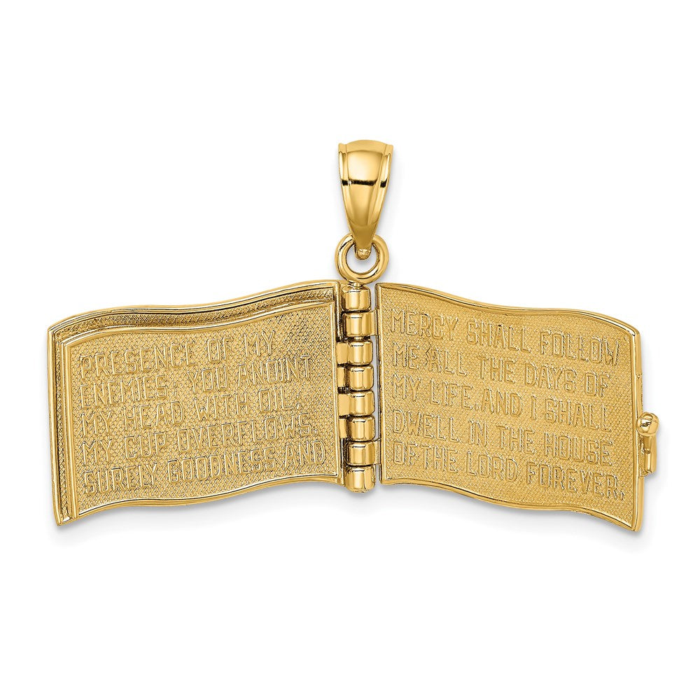 14k Yellow Gold 22 mm 3-D Moveable Pages The Lord Is My Shepherd Psalm 23 Charm (5.38 grams)