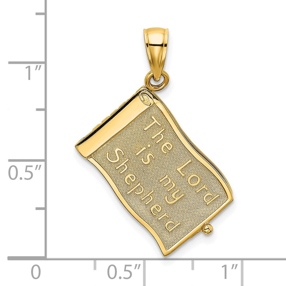 14k Yellow Gold 22 mm 3-D Moveable Pages The Lord Is My Shepherd Psalm 23 Charm (5.38 grams)