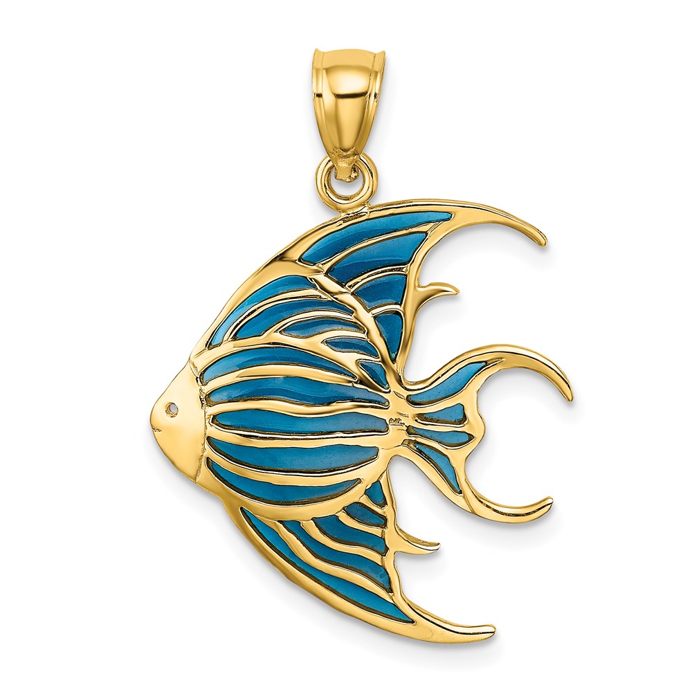14k Yellow Gold 22.3 mm W/ Blue Enameled Angelfish Charm (1.64 grams)