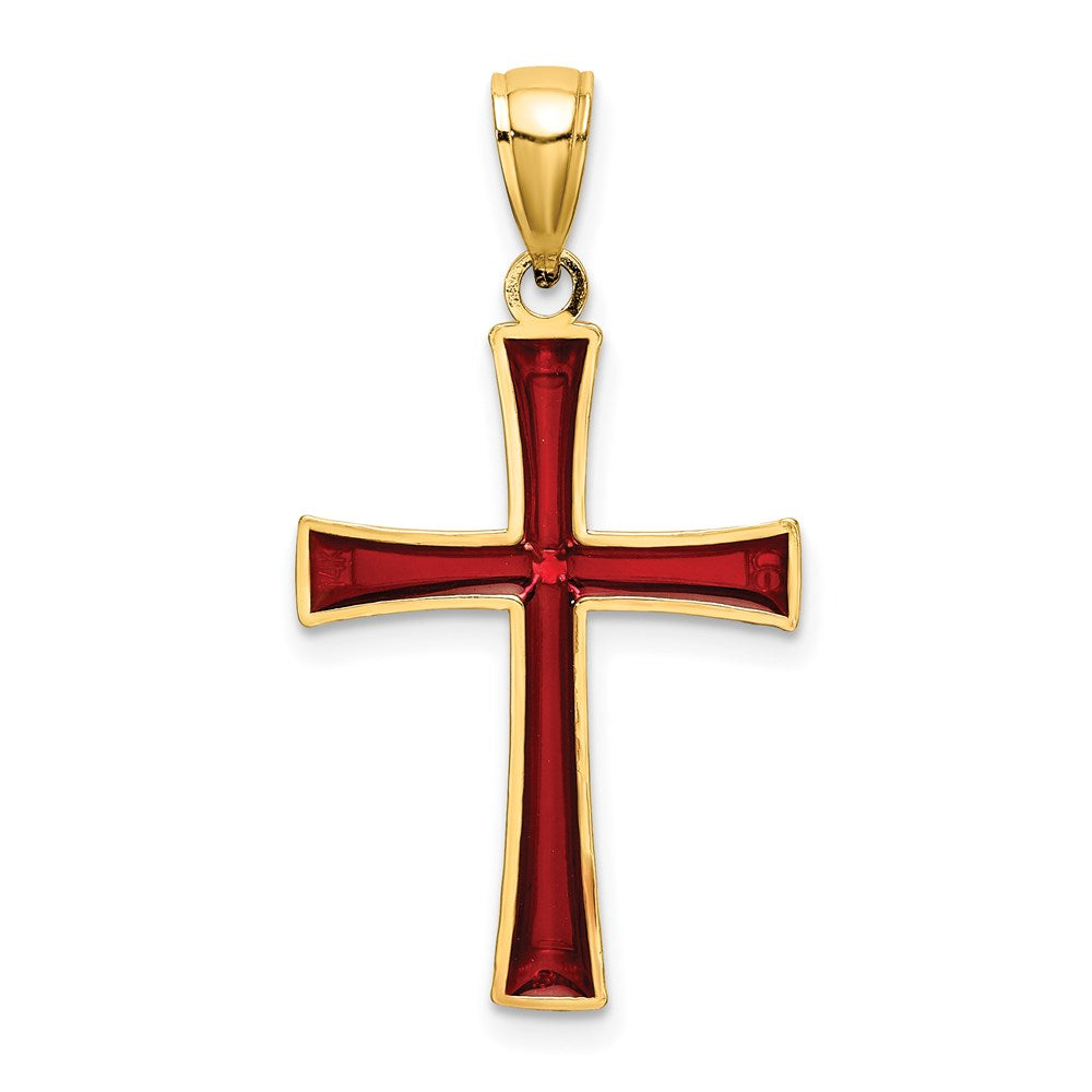 14k Yellow Gold 17 mm Red Enameled Cross Charm (0.66 grams)