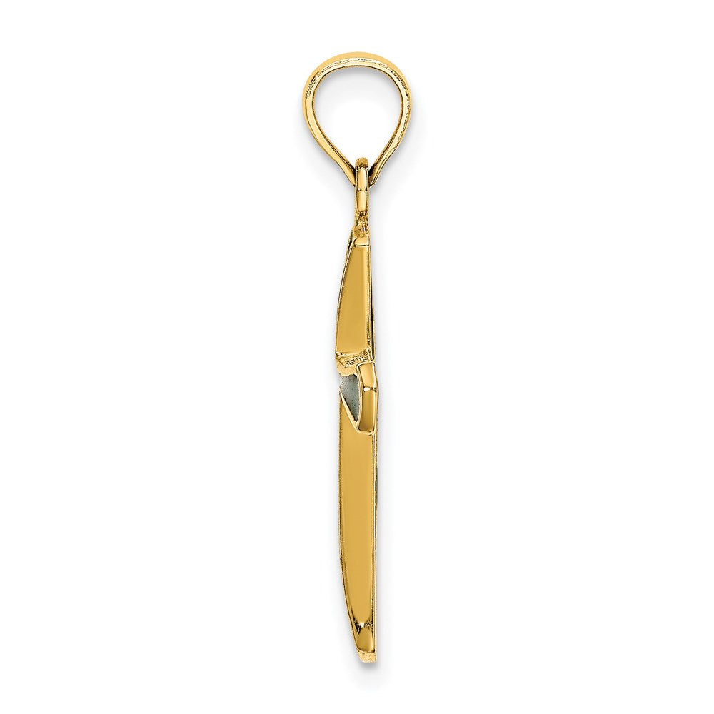 14k Yellow Gold 13 mm Green Enameled Tapered Cross Charm (0.83 grams)