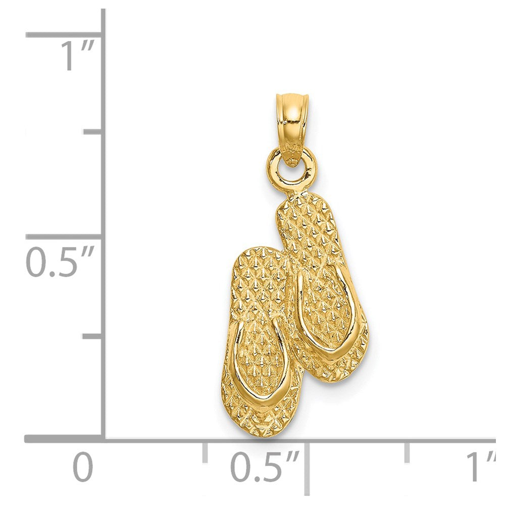 14k Yellow Gold 10.4 mm 3D KEY WEST Double Flip Flop Charm (1.11 grams)