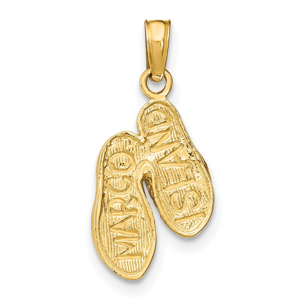 14k Yellow Gold 10 mm MARCO ISLAND Reversible Flip Flops Pendant (1.07 grams)