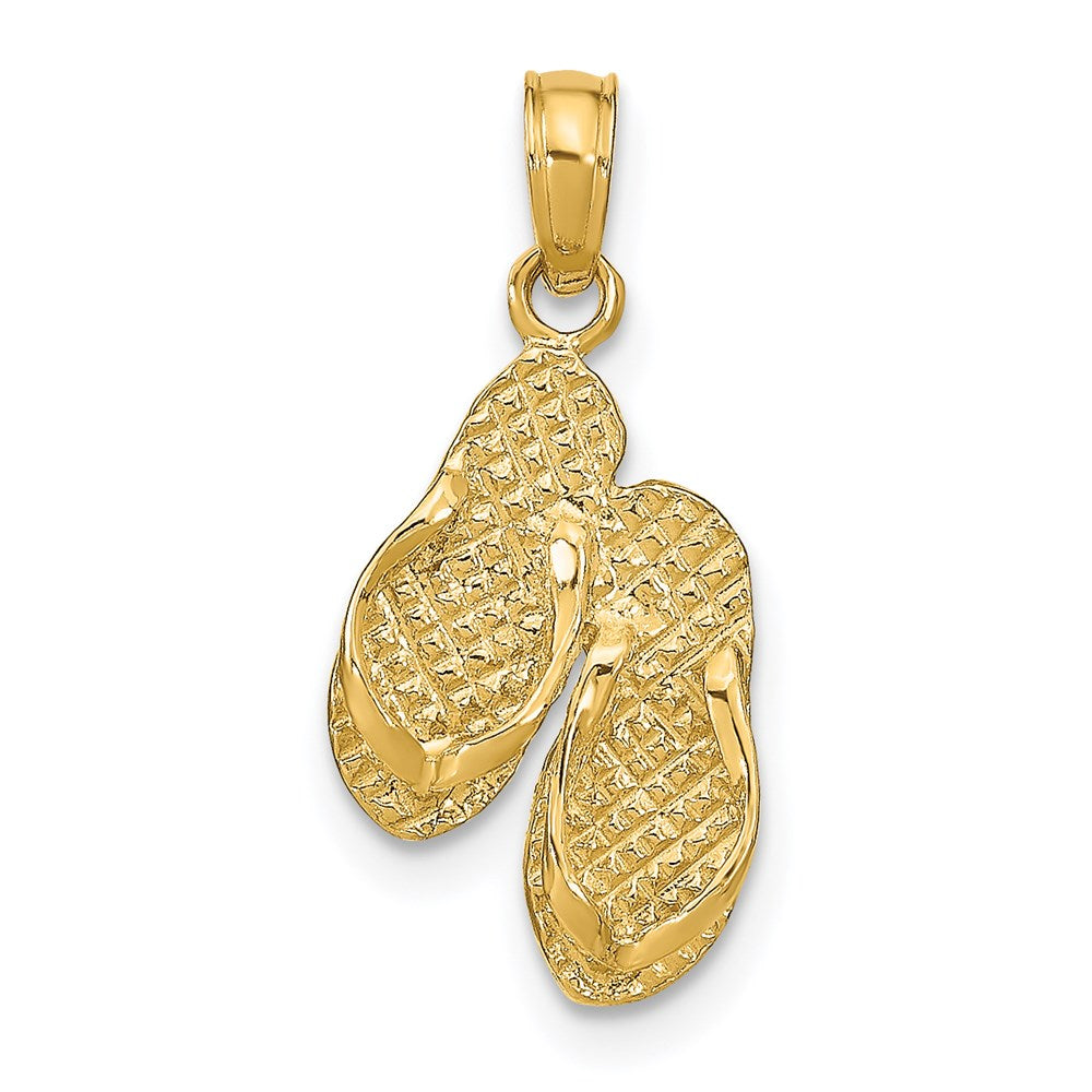 14k Yellow Gold 10 mm MARCO ISLAND Reversible Flip Flops Pendant (1.07 grams)