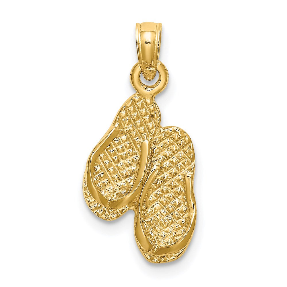 14k Yellow Gold 10.2 mm 3D PAWLEYS ISLAND Double Flip-flop Charm (1.14 grams)