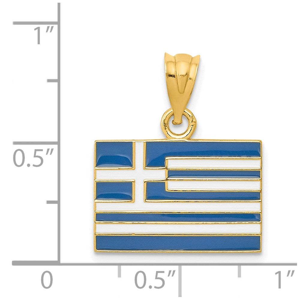 14k Yellow Gold 18 mm Solid Enameled Greece Flag Pendant (1.43 grams)