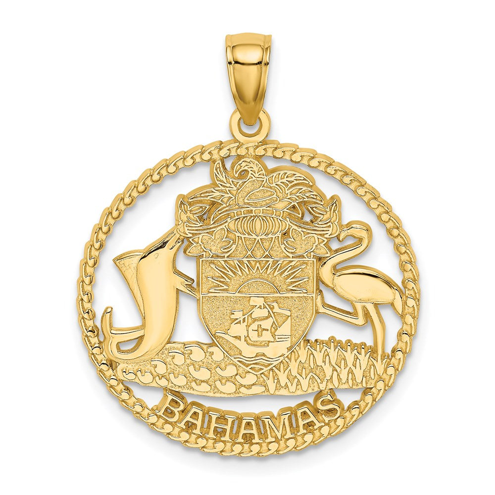 14k Yellow Gold 24.7 mm BAHAMAS Crest In Textured Frame Charm (2.83 grams)