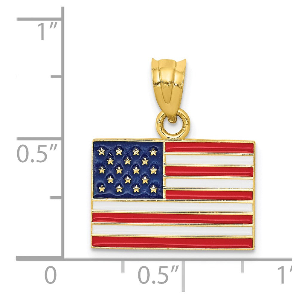 14k Yellow Gold 17.5 mm Enameled United States Flag Pendant (1.62 grams)