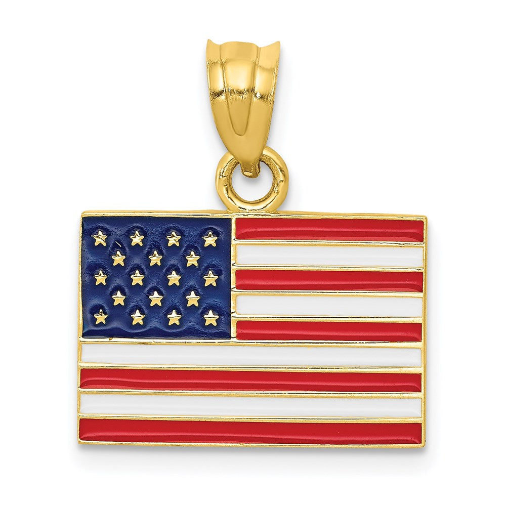 14k Yellow Gold 17.5 mm Enameled United States Flag Pendant (1.62 grams)