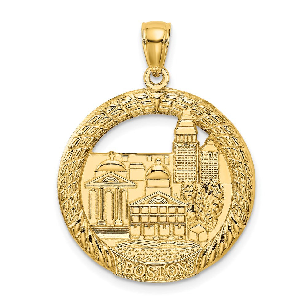 14k Yellow Gold 23.25 mm BOSTON Town Scene Round Charm (3.32 grams)