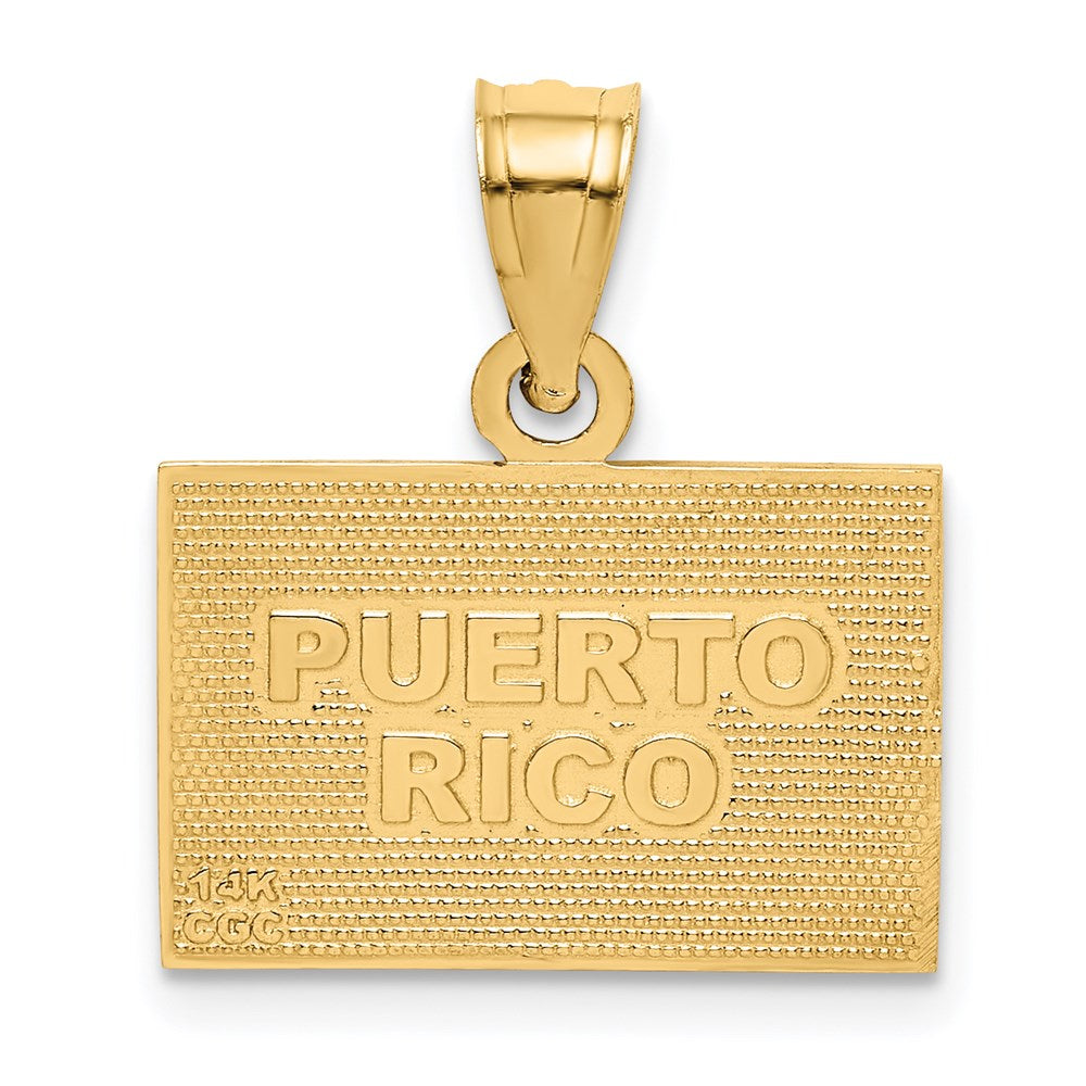 14k Yellow Gold 18 mm Solid Enameled Puerto Rico Flag Pendant (1.43 grams)