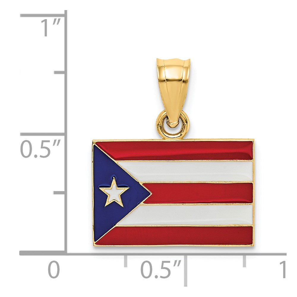 14k Yellow Gold 18 mm Solid Enameled Puerto Rico Flag Pendant (1.43 grams)